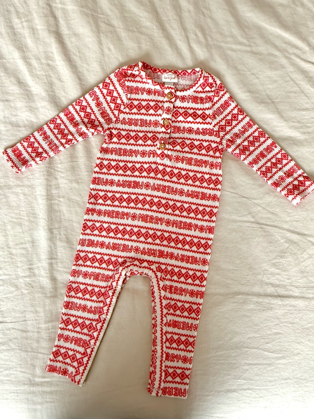 Cat & Jack 12M Baby Christmas Holiday Fair Isle Ribbed One-piece Knit Romper